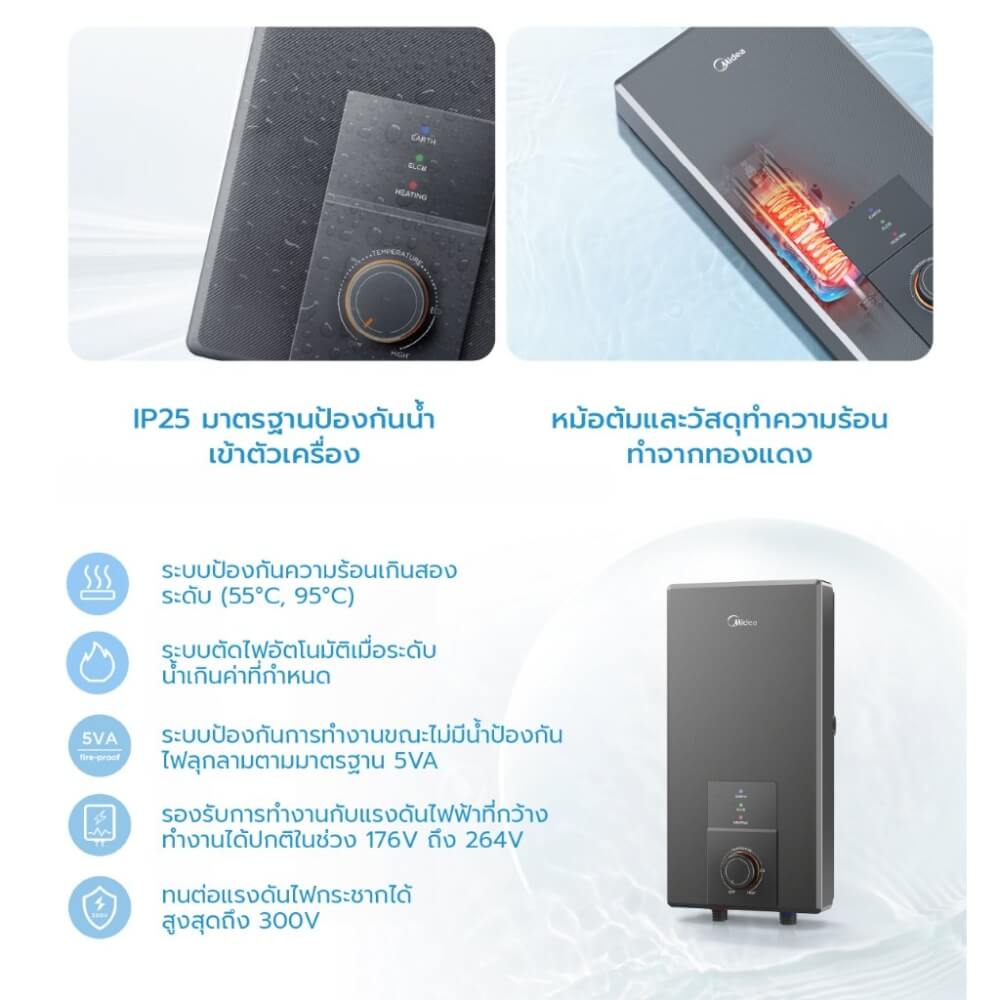 เครื่องทำน้ำอุ่น Midea MWH-45MMBNTH(C)-CS 4500 วัตต์ สีดำ (ไม่รวมติดตั้ง)